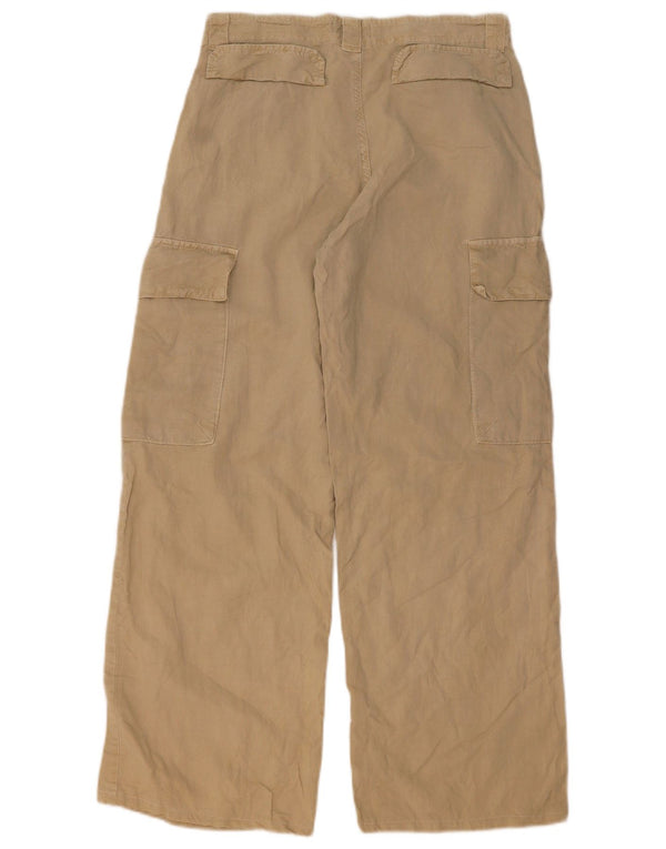 Pantaloni cargo a gamba larga da donna Zara EU 38 Small W30 L30 Lyocell beige