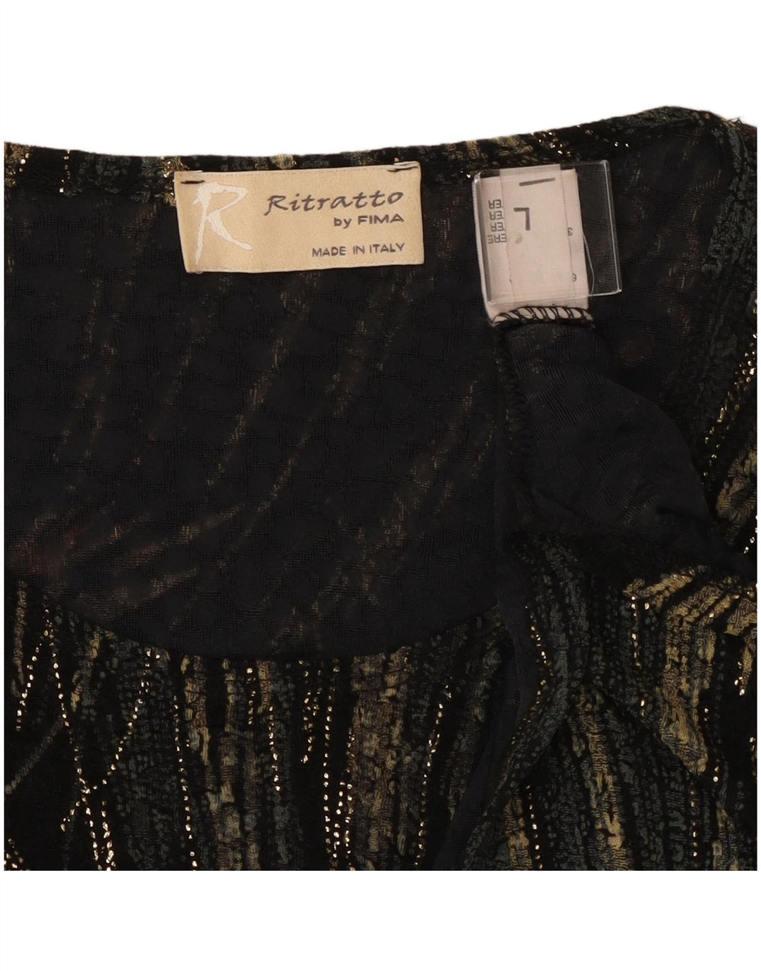 Top manica lunga da donna vintage con motivo astratto UK 16 grande viscosa nera