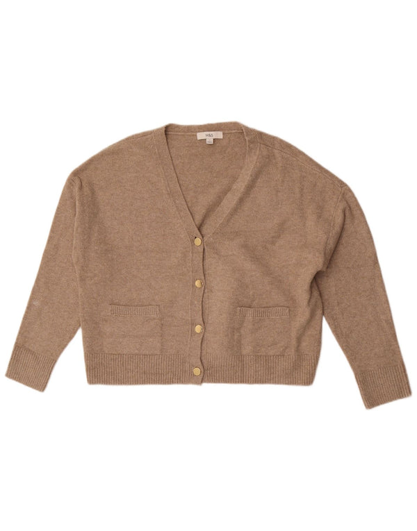 Maglione cardigan corto da donna Marks & Spencer UK 14 Poliestere marrone medio