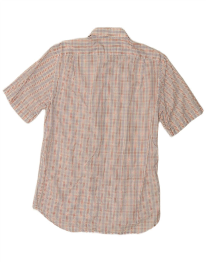 Camicia a maniche corte da uomo Hugo Boss taglia 39 15 1/2 cotone medio a quadri bianco