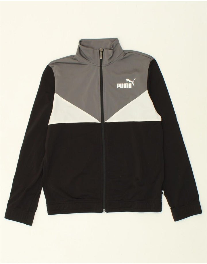 PUMA Boys Tracksuit Top Jacket 13-14 Years Black Colourblock Polyester Vintage Puma and Second-Hand Puma from Messina Hembry 