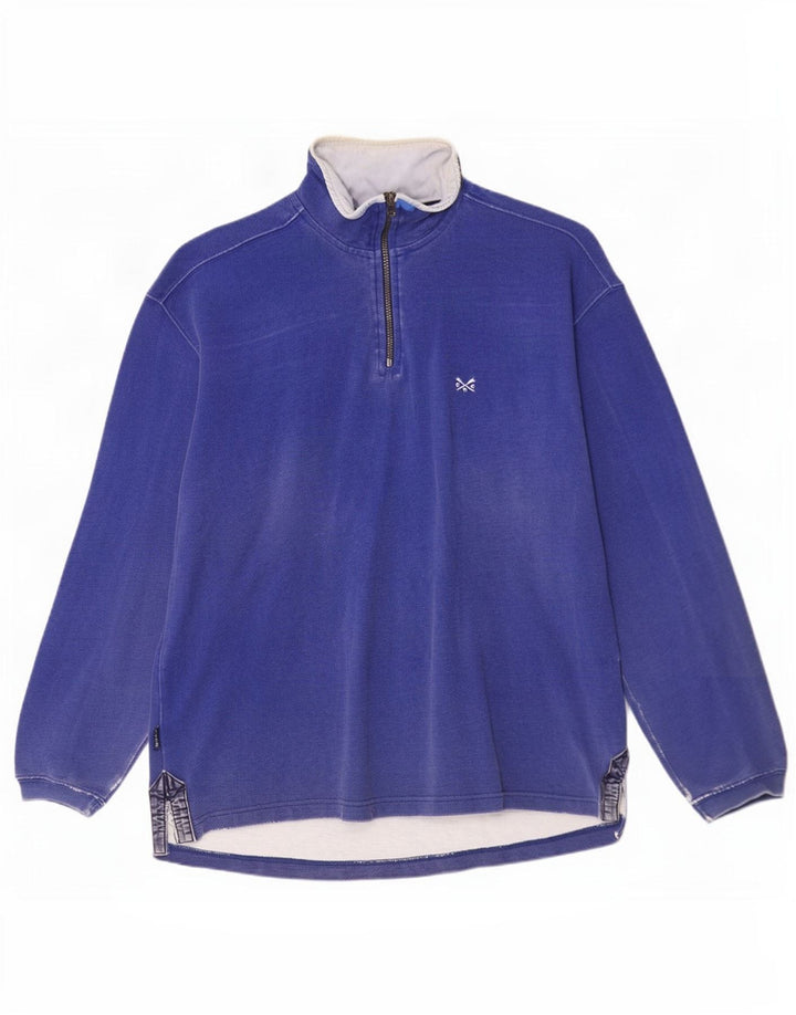 Crew Clothing Felpa da uomo con collo con zip, maglione grande, cotone blu