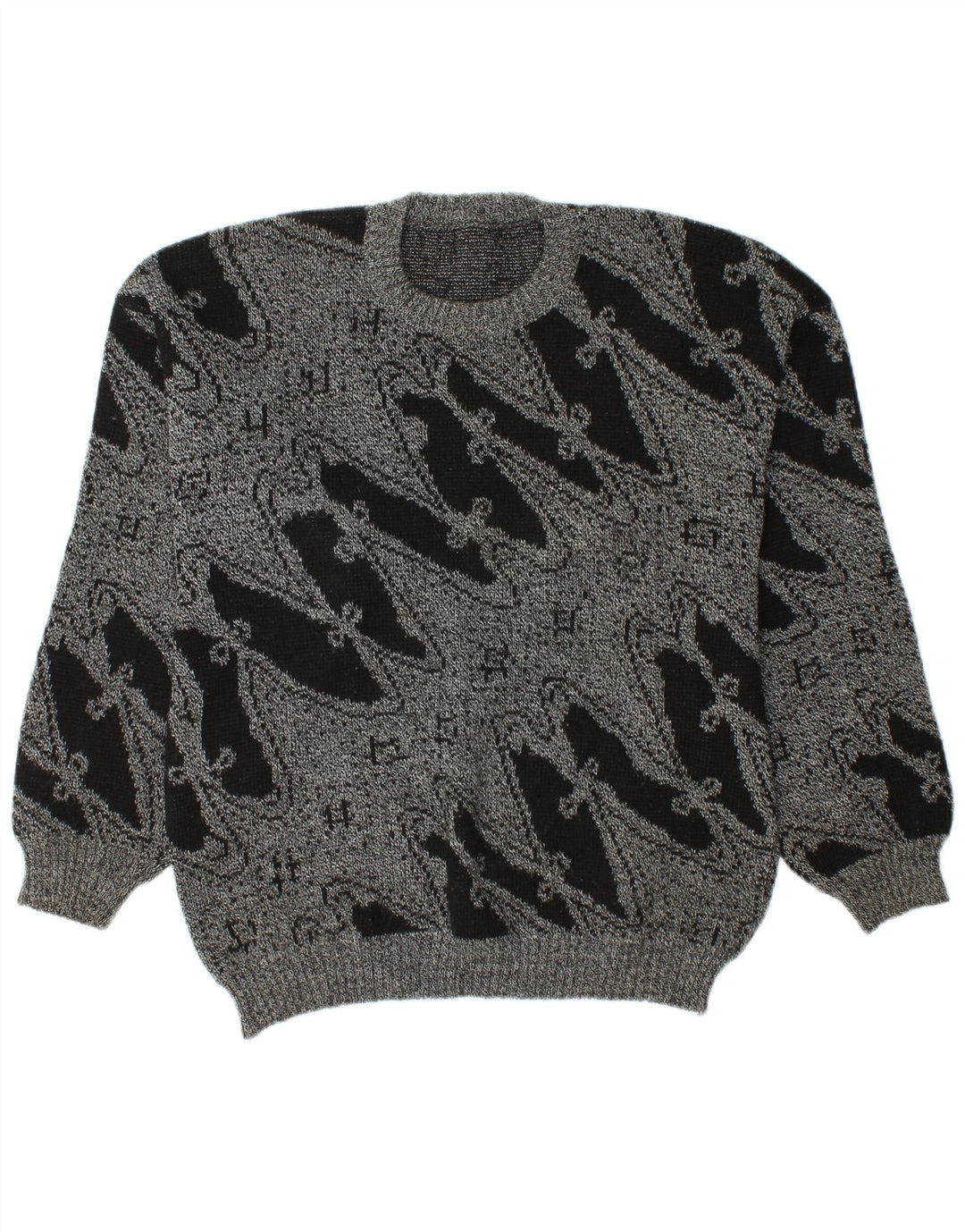 Maglione maglione girocollo da uomo vintage grande grigio geometrico