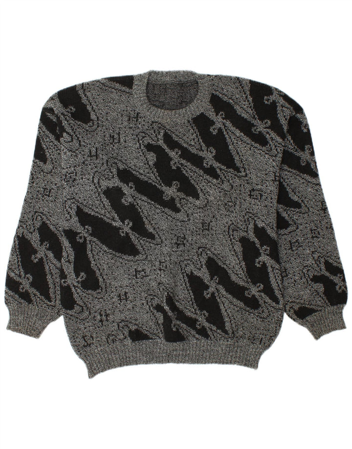 Maglione maglione girocollo da uomo vintage grande grigio geometrico