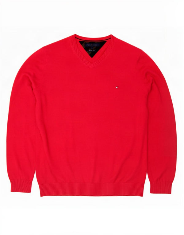 Maglione maglione con scollo a V da uomo Tommy Hilfiger grande cotone rosso