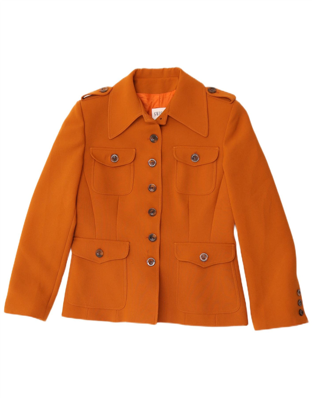 Giacca blazer militare a 6 bottoni da donna Swish IT 46 grande poliestere marrone