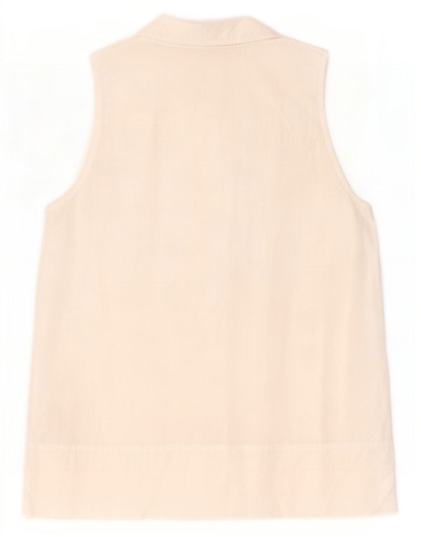 Benetton Womens Sleeveless Ruffle Front Blouse Top UK 10 Small White Cotton
