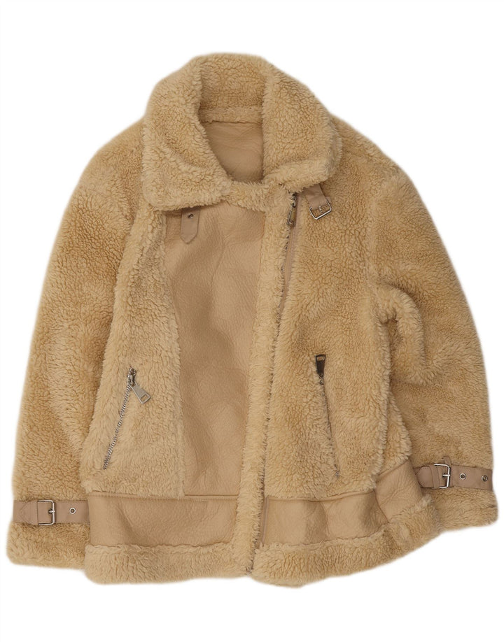 Giacca Sherpa da donna vintage UK 14 Poliestere beige medio