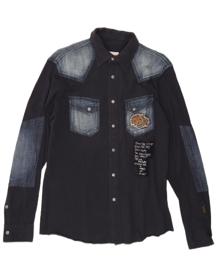 Camicia grafica da uomo Gas in cotone color block medio blu navy