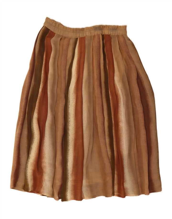 VINTAGE Womens Pleated Skirt IT 42 Medium W34 Brown Striped Viscose Vintage Vintage and Second-Hand Vintage from Messina Hembry 