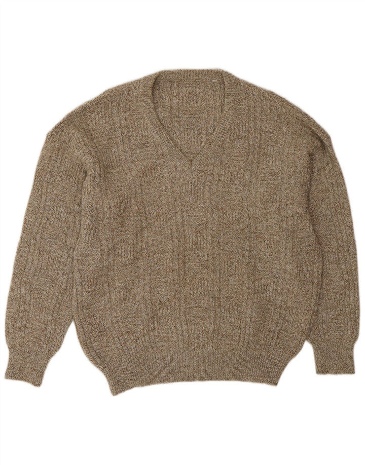 Maglione vintage da uomo con scollo a V IT 52 Large Beige Lana