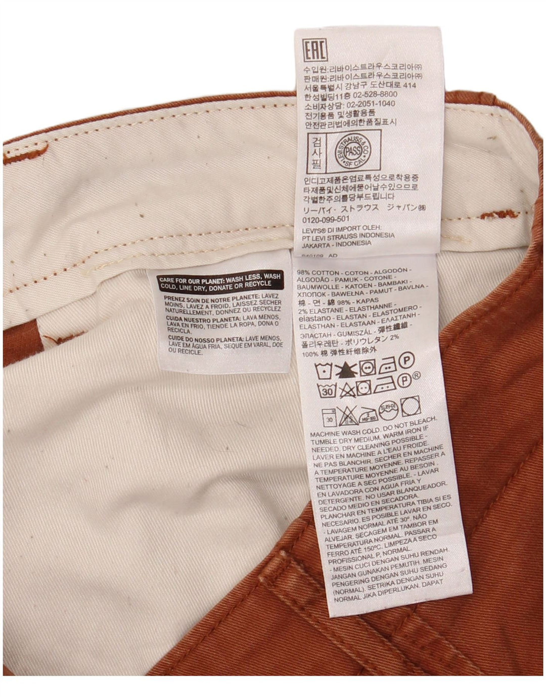 Pantaloncini chino da uomo Levi's W38 XL in cotone marrone