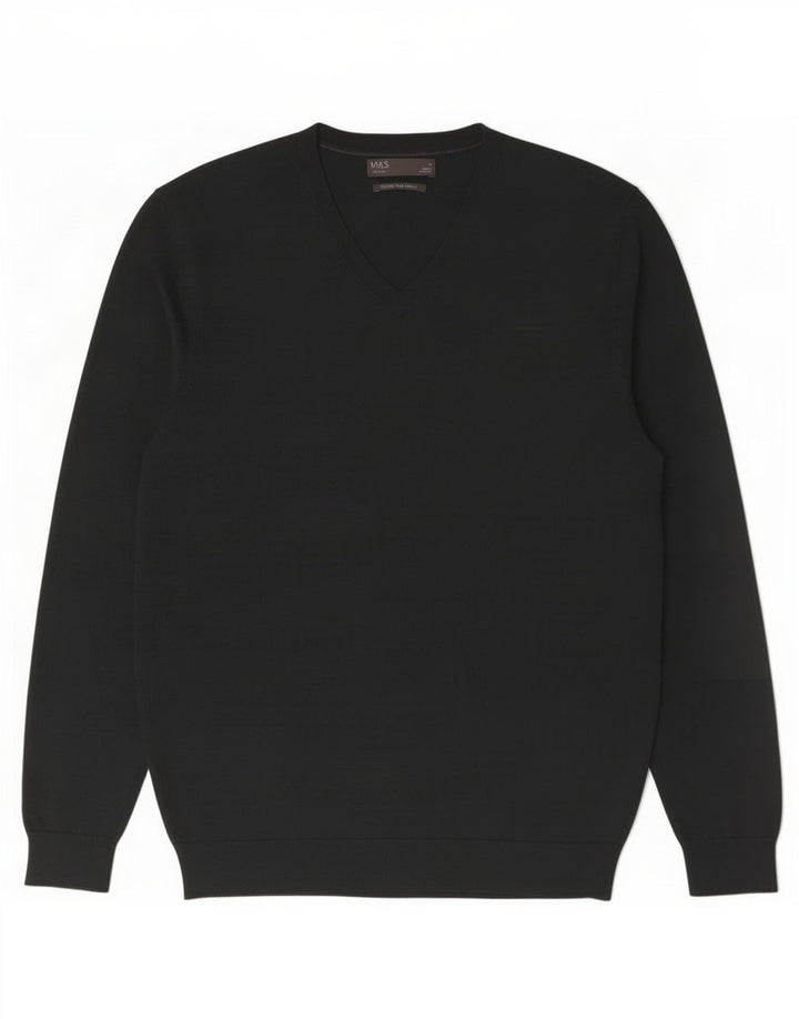 Maglione da uomo Marks & Spencer con scollo a V, lana merino verde medio