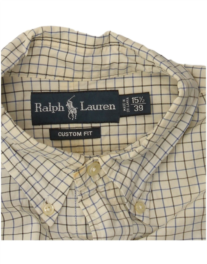 RALPH LAUREN Mens Custom Fit Shirt Size 15 1/2 39 Medium Off White Check