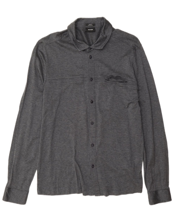 Camicia slim fit da uomo Hugo Boss grande in cotone grigio