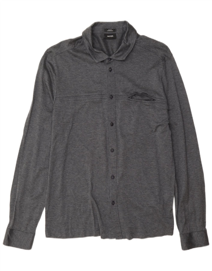 Camicia slim fit da uomo Hugo Boss grande in cotone grigio