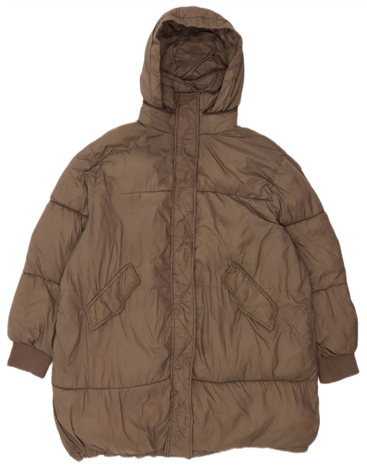 Giacca imbottita oversize con cappuccio da donna Zara UK 18 XL nylon marrone