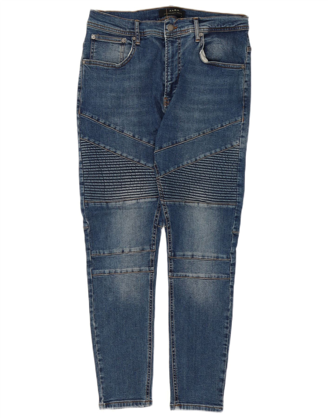 Jeans skinny da uomo Zara EU 44 Large W34 L27 Cotone patchwork blu