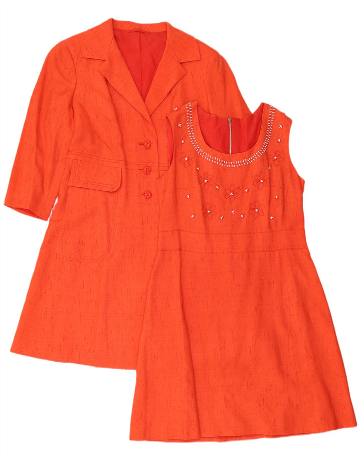 Set da donna vintage a 3 bottoni e 2 pezzi, UK 12, seta arancione media