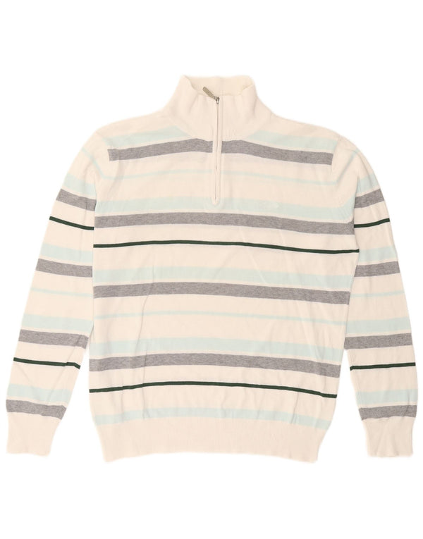 Maglione da uomo con collo con zip Lotto, cotone a righe grandi bianche