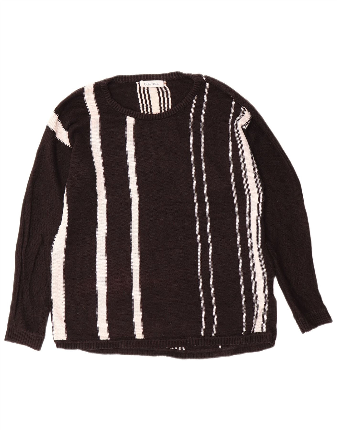 CALVIN KLEIN Maglione da uomo con scollo a barca in cotone a righe nere medie