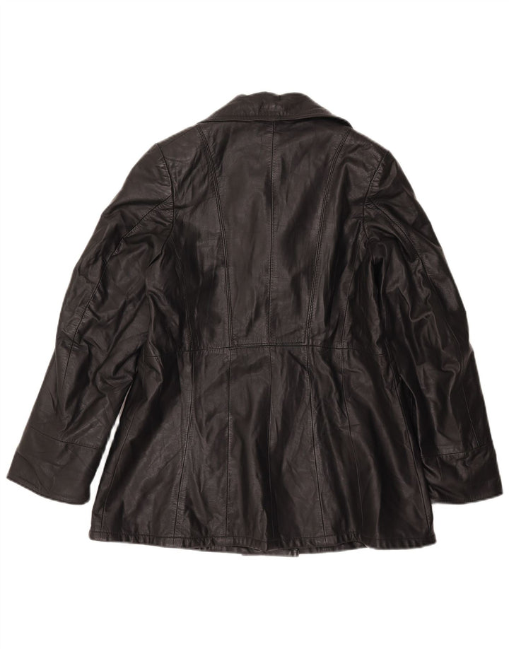 Giacca in pelle doppiopetto vintage da donna IT 46 grande nera