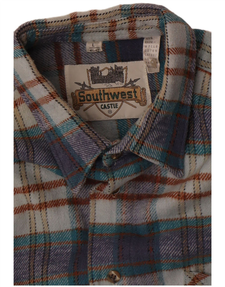 Camicia in flanella da uomo Southwest taglia 41/42 grande cotone a quadri blu