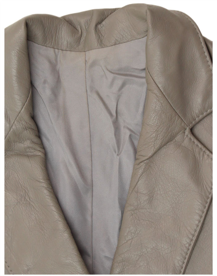 VINTAGE Womens Double Breasted Leather Blazer Jacket UK 10 Small Grey