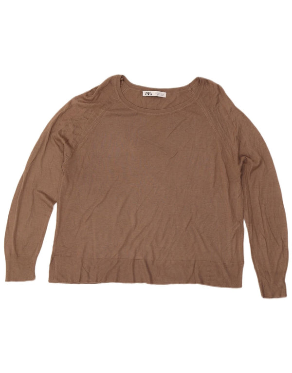 Maglione Zara da donna con scollo a barchetta UK 16 grande viscosa marrone