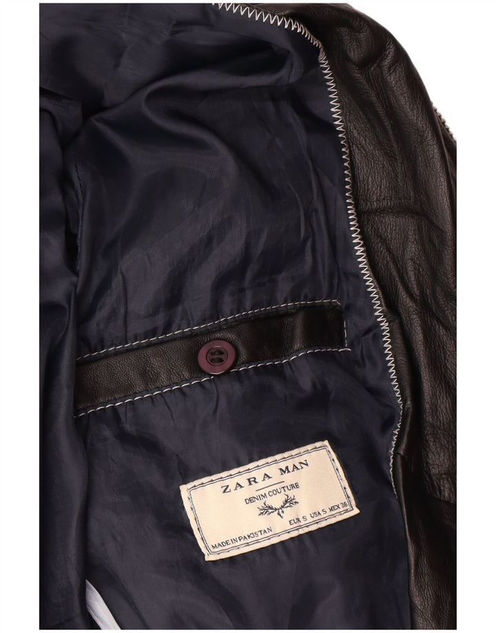 Giubbotto bomber in pelle da donna Zara UK 10 piccolo in pelle nera