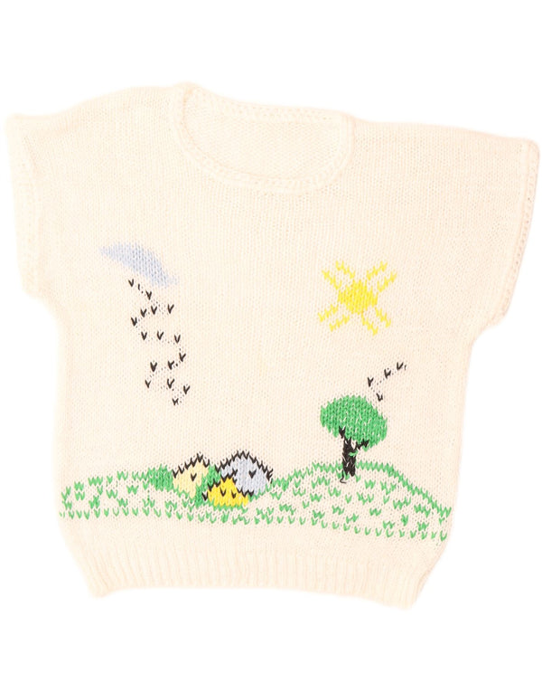 Maglione maglione girocollo con grafica vintage da donna UK 14 grande bianco