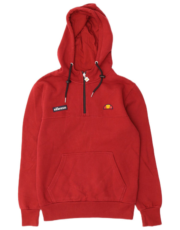 ELLESSE Maglia da uomo con cappuccio e zip sul collo, piccola, in cotone rosso