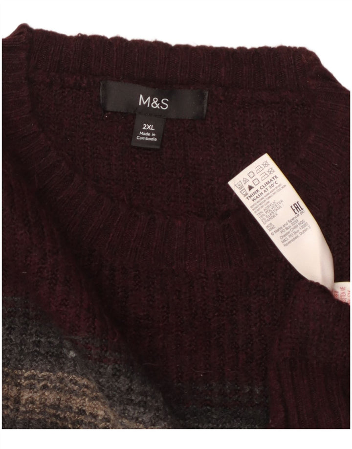 MARKS & SPENCER Maglione maglione girocollo da uomo 2XL Acrilico a righe bordeaux