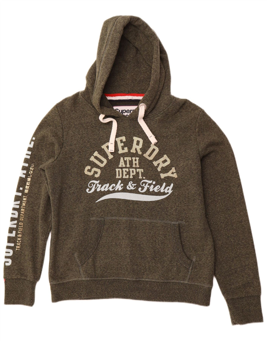 Maglione con cappuccio da atletica leggera da donna SUPERDRY UK 14 grande kaki chiazzato