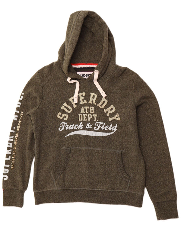 Maglione con cappuccio da atletica leggera da donna SUPERDRY UK 14 grande kaki chiazzato
