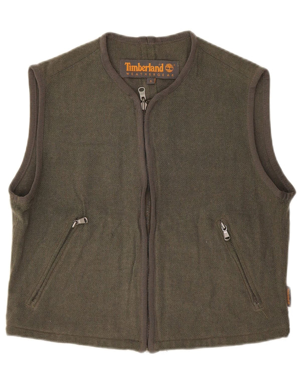 Maglione cardigan senza maniche corto da donna Timberland UK 10 piccolo lana kaki