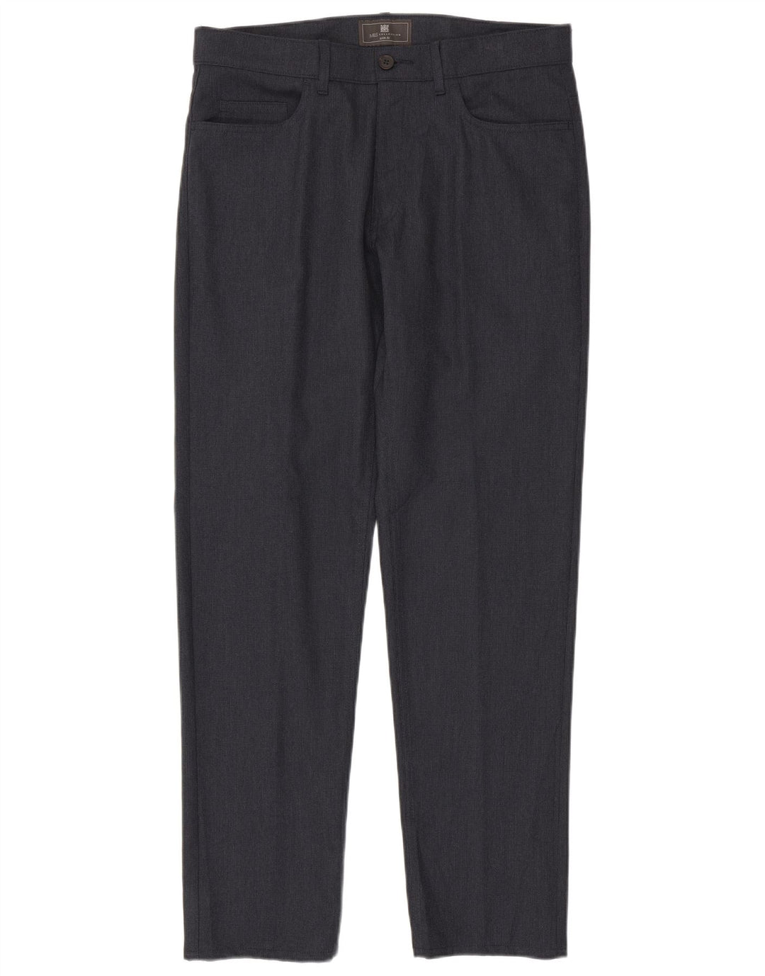 Pantaloni da abito dritti da uomo Marks & Spencer W34 L33 poliestere blu navy