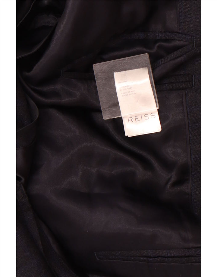 Giacca blazer da uomo a 1 bottone Reiss UK 42 XL lana a quadri blu navy