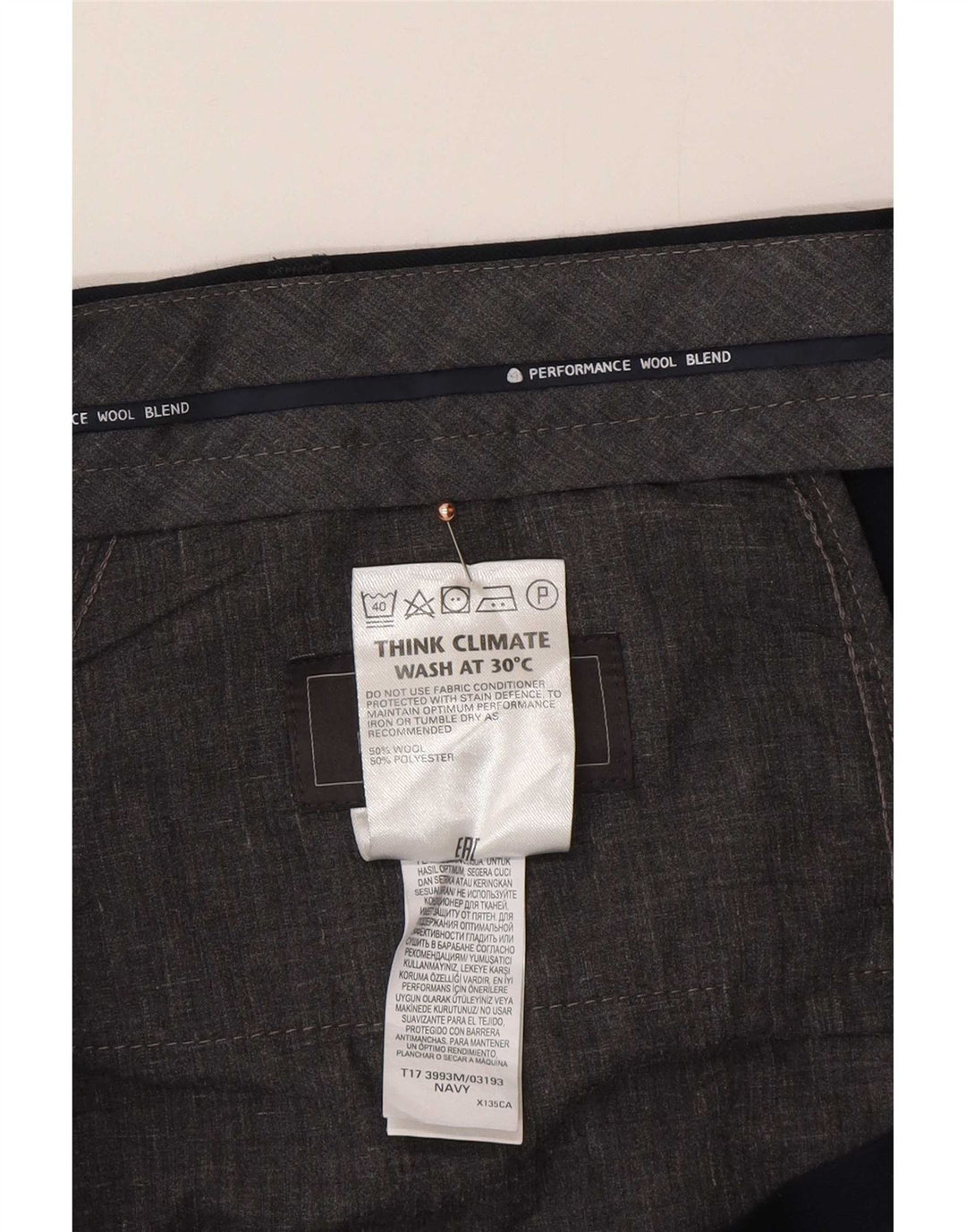 Pantaloni da abito su misura da uomo Marks & Spencer W44 L31 lana blu navy
