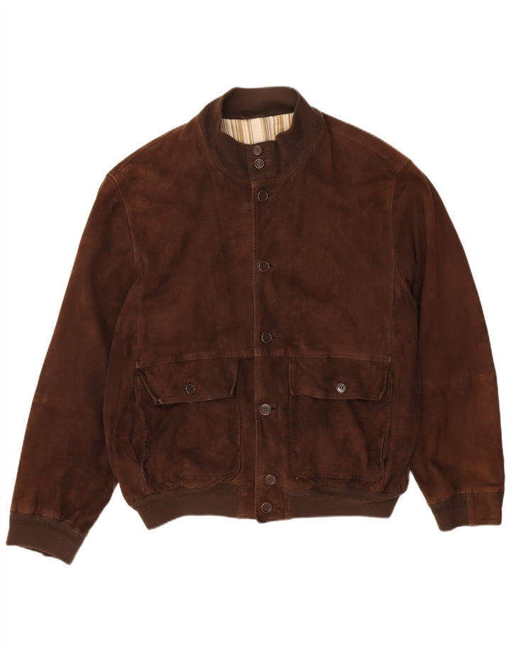Giubbotto bomber vintage in pelle scamosciata da uomo EU 52 XL Marrone