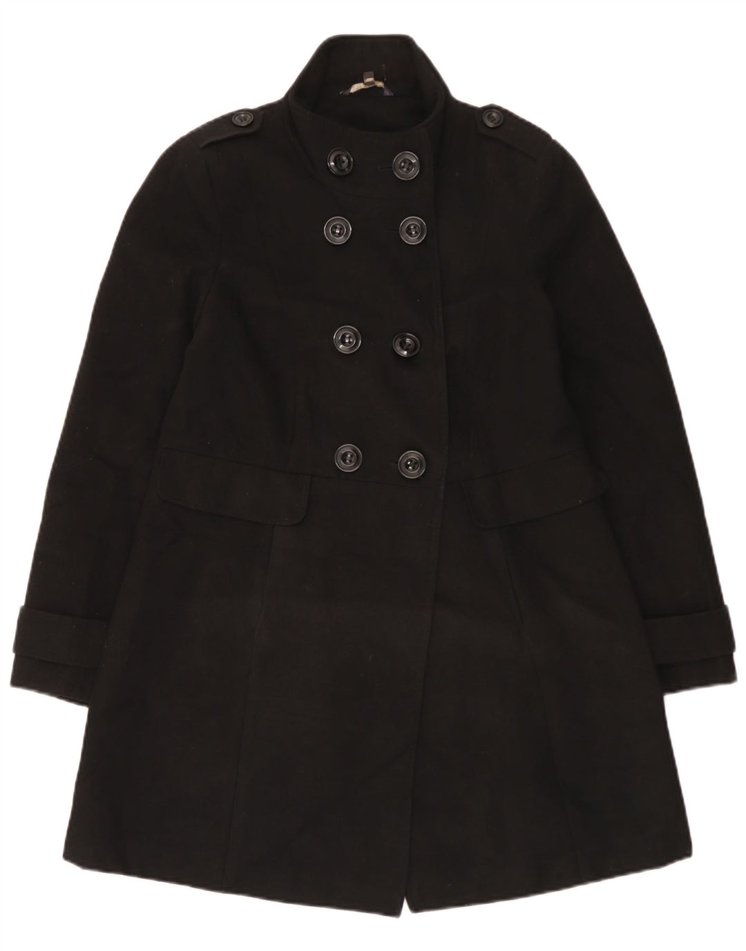 Cappotto doppiopetto da donna Marks & Spencer UK 12 poliestere nero medio