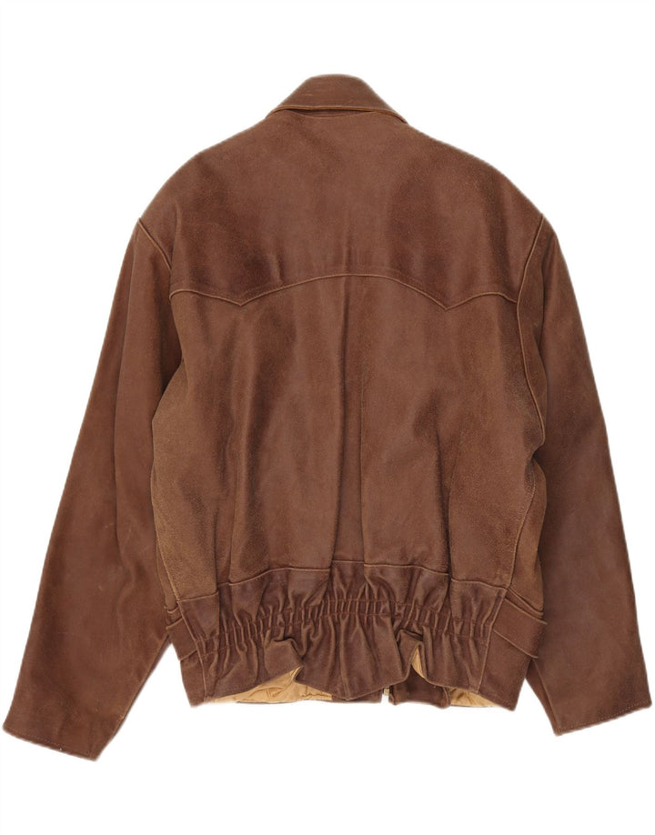 Giacca in pelle vintage da donna UK 20 2XL Marrone