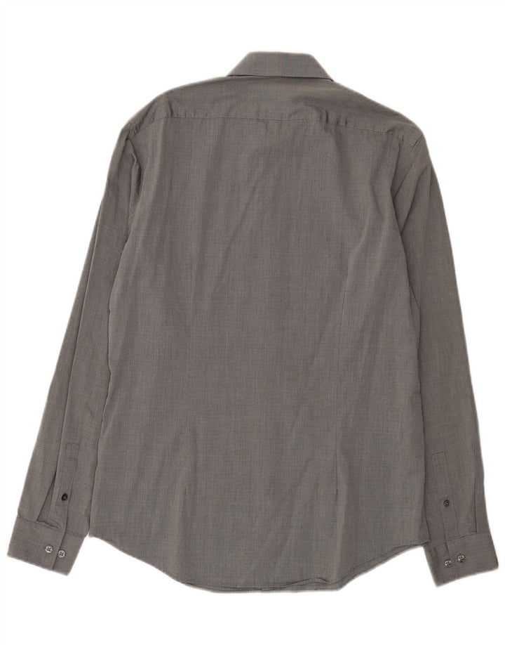 Camicia aderente da uomo Calvin Klein taglia 39 15 1/2 cotone maculato grigio medio