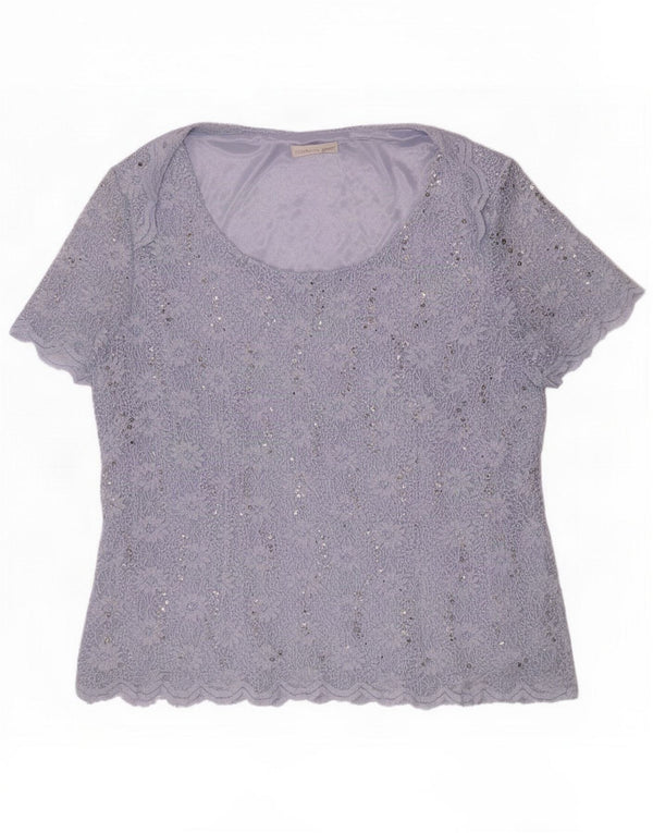 Jacques Vert Camicetta a maniche corte da donna UK 20 2XL Poliammide floreale blu