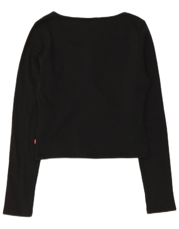 Levi's Donna Crop Top Manica Lunga UK 10 Piccolo Cotone Nero