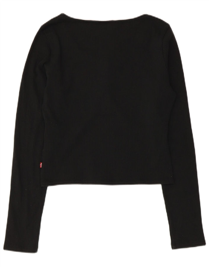 Levi's Donna Crop Top Manica Lunga UK 10 Piccolo Cotone Nero