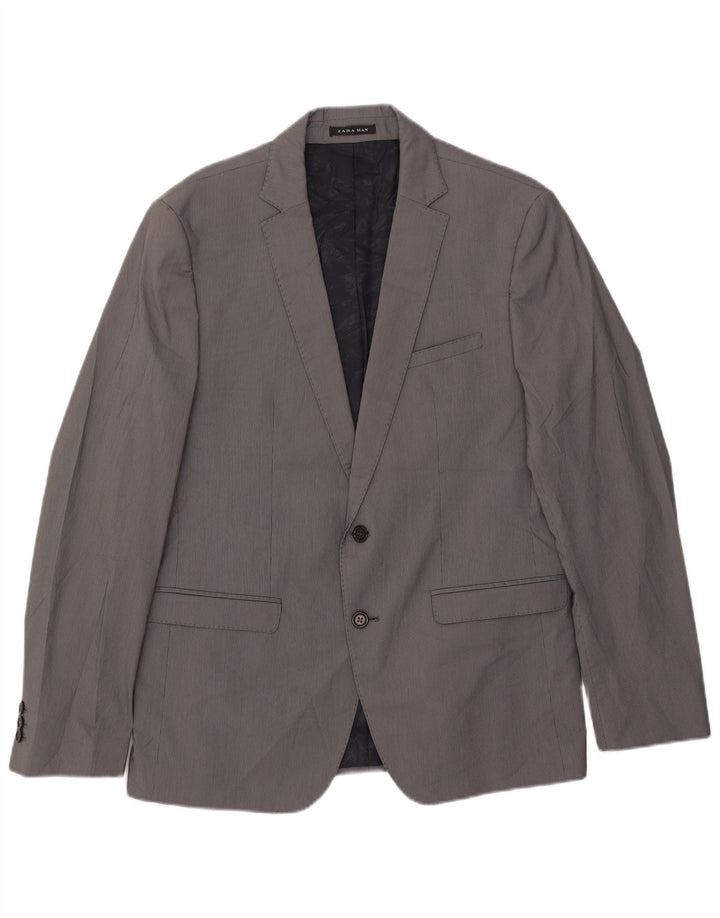 Giacca blazer da uomo a 2 bottoni Zara EU 54 XL poliestere gessato grigio