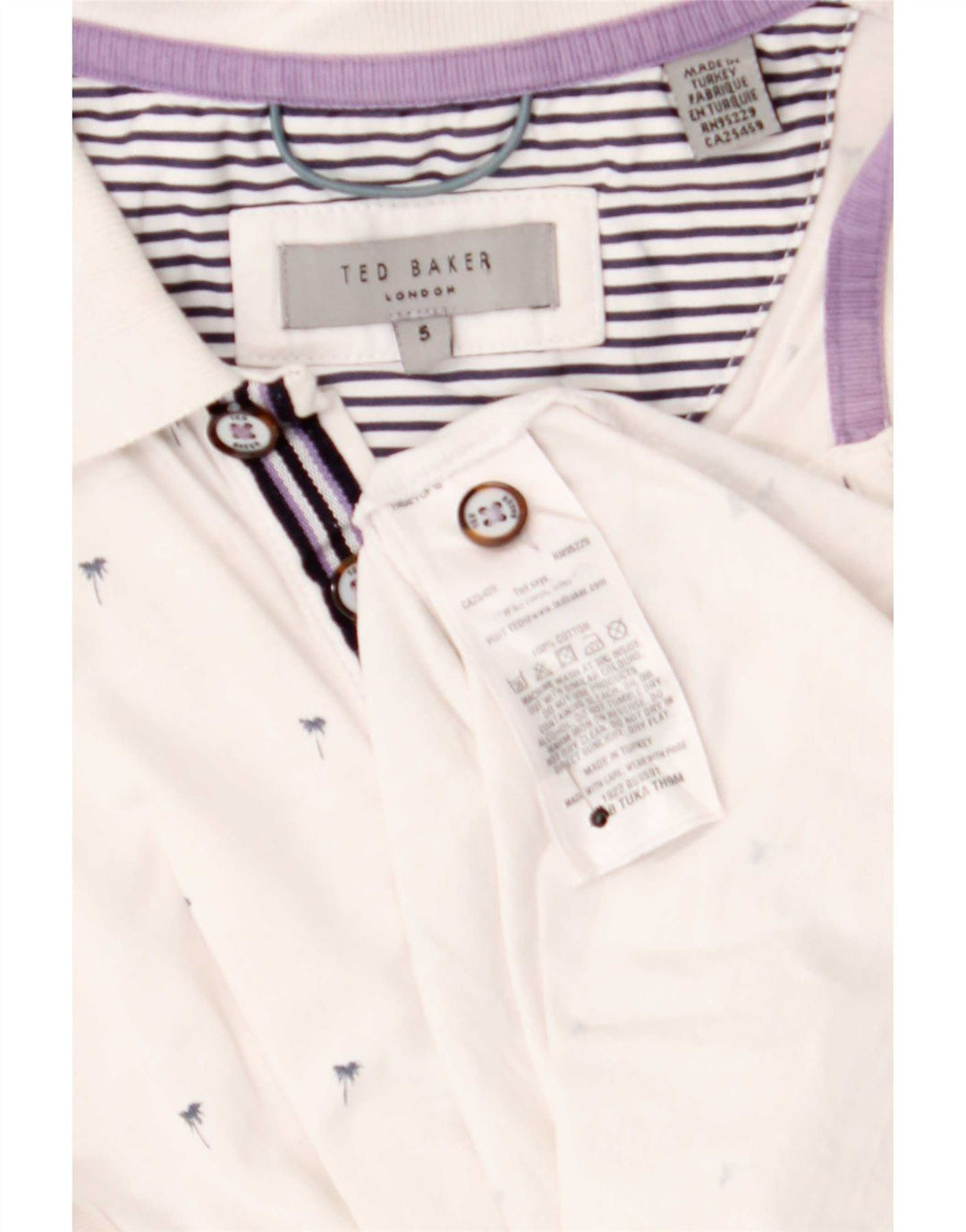Ted Baker Polo da uomo con motivo astratto taglia 5 XL Cotone bianco