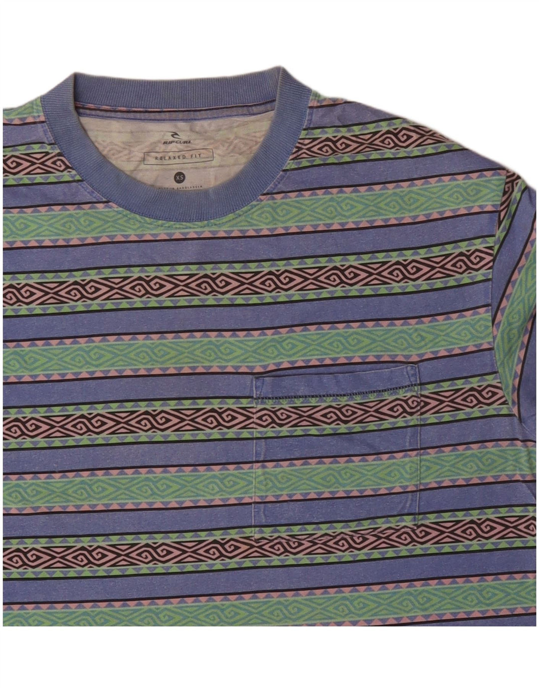 RIP CURL T-shirt da uomo dalla vestibilità comoda Top XS in cotone geometrico multicolore