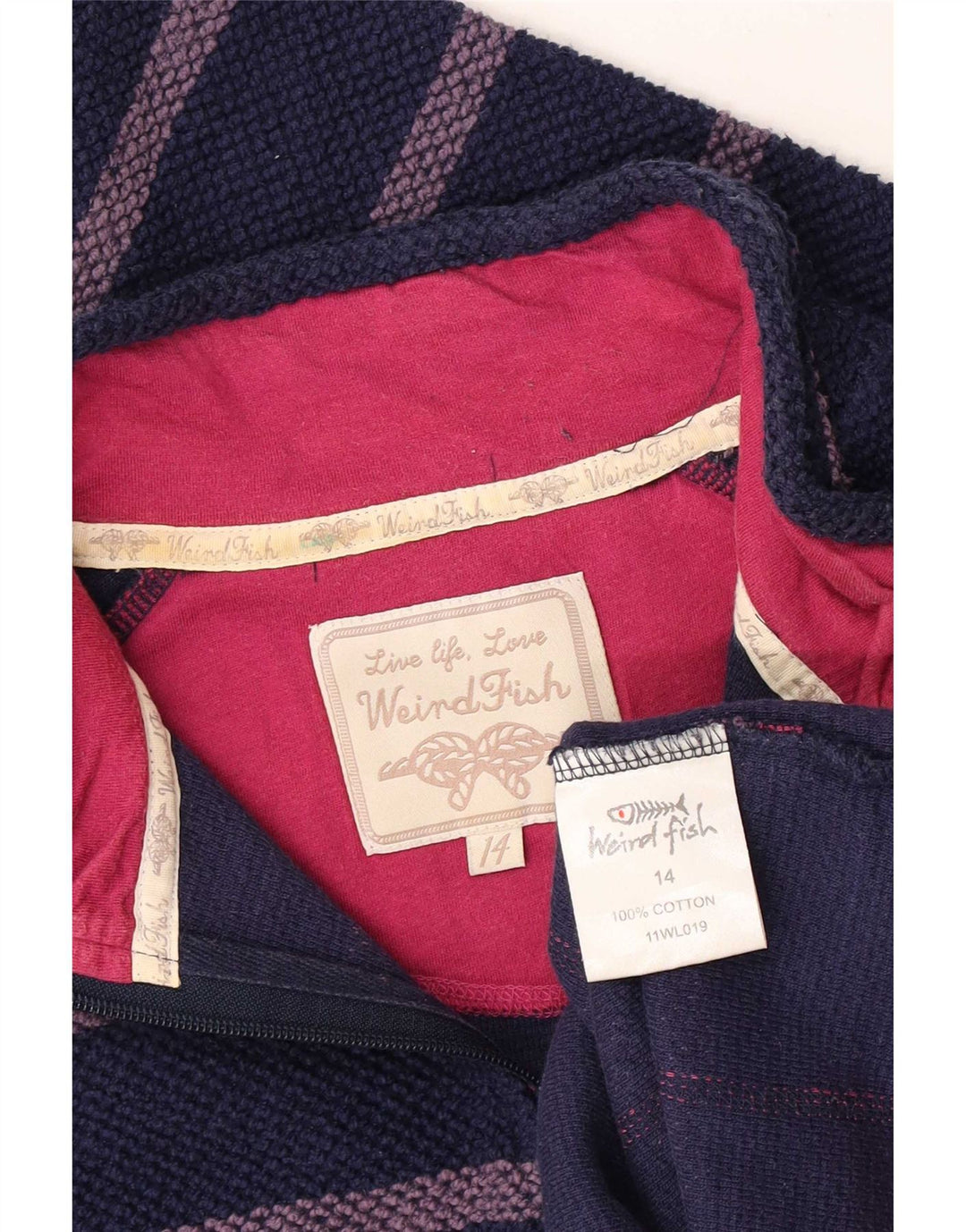 Felpa con zip 1/4 da donna Weird Fish UK 14 media a righe blu navy